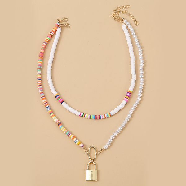 chokers 2 pcs/set 2021 fashion multicolor polymer clay white pearl asymmetry necklaces trendy women gold lock pendant necklace, Golden;silver
chokers 2 pcs/set 2021 fashion multicolor polymer clay white pearl asymmetry necklaces trendy women gold lock pendant necklace, Golden;silver