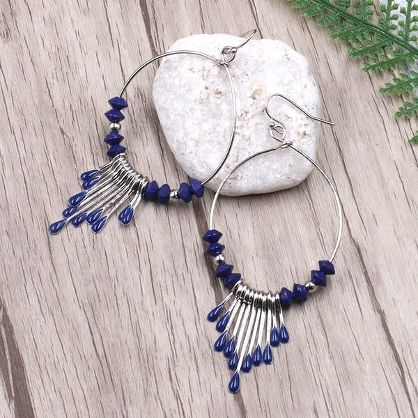 european and american fashion selling big circle jewelry handmade string blue beads long tassel earrings, Silver
european and american fashion selling big circle jewelry handmade string blue beads long tassel earrings, Silver