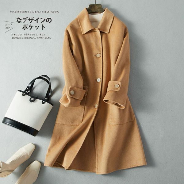 long 100% double-sided wool coat female autumn winter jacket women clothes 2020 alpaca korean woolen jacket coat casaco feminino, Black
long 100% double-sided wool coat female autumn winter jacket women clothes 2020 alpaca korean woolen jacket coat casaco feminino, Black