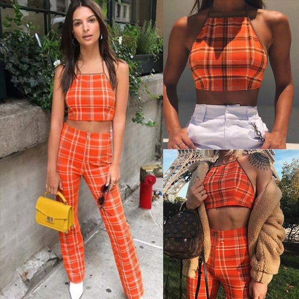 women summer plaid halterneck backless crop tee high waist zipper long pants trousers party wear sets, Gray
women summer plaid halterneck backless crop tee high waist zipper long pants trousers party wear sets, Gray