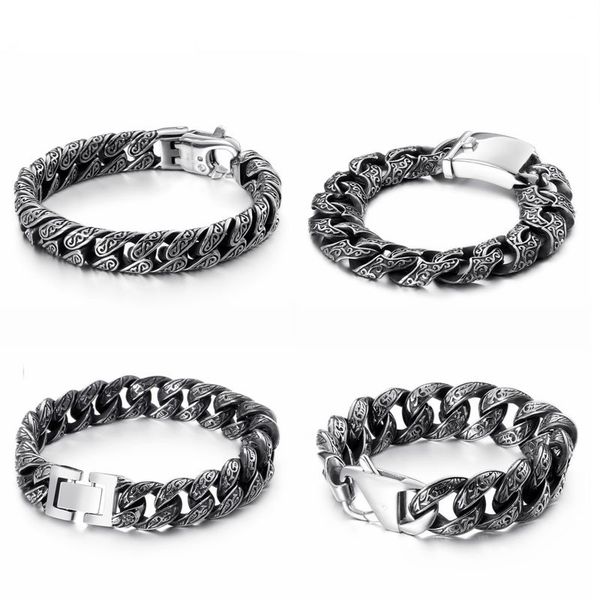 punk curb cuban link chain bracelets vintage men stainless steel mysterious symbol charm bike pulseira masculina heavy jewelry, Black 
punk curb cuban link chain bracelets vintage men stainless steel mysterious symbol charm bike pulseira masculina heavy jewelry, Black