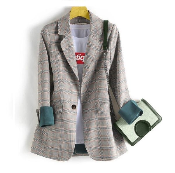 2020 autumn and winter new plaid small suit jacket female korean casual british style fashion slim ladies top, White;black
2020 autumn and winter new plaid small suit jacket female korean casual british style fashion slim ladies top, White;black