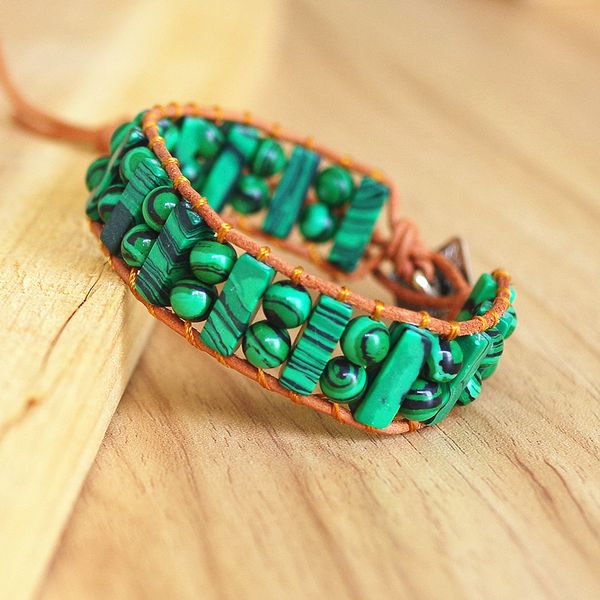 charm bracelets handmade bracelet jewelry natural stone malachite tube beads leather wrap couples creative gifts, Golden;silver
charm bracelets handmade bracelet jewelry natural stone malachite tube beads leather wrap couples creative gifts, Golden;silver