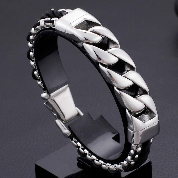 tennis polished stainless steel chain bracelet men 15mm wide braided leather bangle men's bracelets for jewelry gifts, Golden;silver
tennis polished stainless steel chain bracelet men 15mm wide braided leather bangle men's bracelets for jewelry gifts, Golden;silver