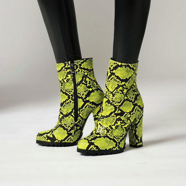 women boots high heels women's low shoes snake print platform luxury designer winter footwear zipper boots-women round, Black 
women boots high heels women's low shoes snake print platform luxury designer winter footwear zipper boots-women round, Black