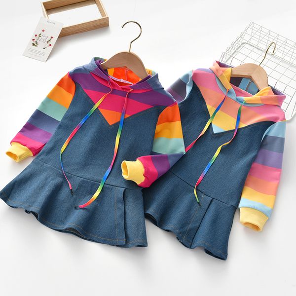 girl princess autumn kid girls dress rainbow stripe party suits girls' denim hoodie costume children clothing kg-319, Red;yellow
girl princess autumn kid girls dress rainbow stripe party suits girls' denim hoodie costume children clothing kg-319, Red;yellow
