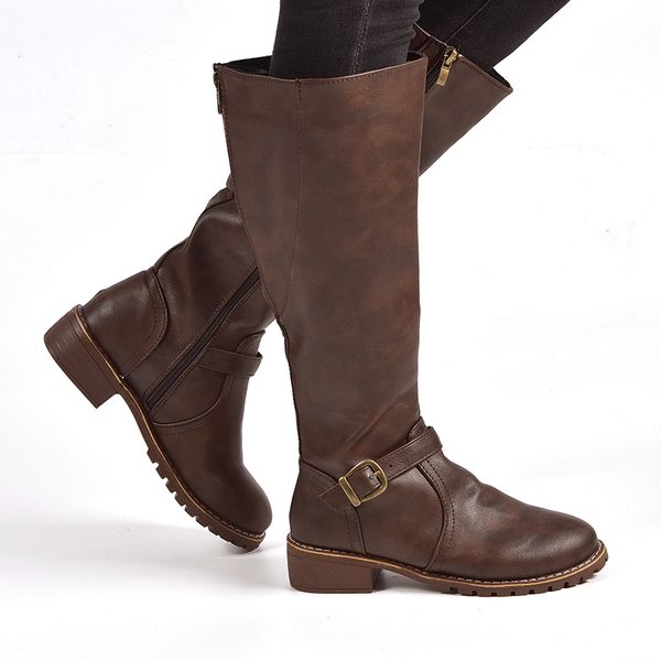 women leather boots zip up cowboy boots low heel under knee casual women mid calf buckle riding botas mujer d20, Black
women leather boots zip up cowboy boots low heel under knee casual women mid calf buckle riding botas mujer d20, Black