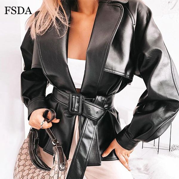 FSDA With Belt Black PU Faux Leather Jacket Women Autumn Winter Coat Sashes Windbreaker Lady Streetwear Casual Turn Down Collar
FSDA With Belt Black PU Faux Leather Jacket Women Autumn Winter Coat Sashes Windbreaker Lady Streetwear Casual Turn Down Collar