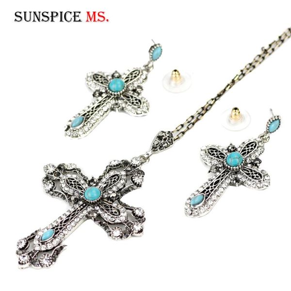 sunspicems vintage cross drop earring necklace jewelry set for women antique gold silver color resin bijoux religious gift
sunspicems vintage cross drop earring necklace jewelry set for women antique gold silver color resin bijoux religious gift