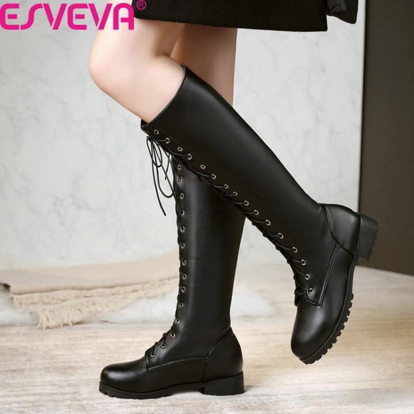 boots esveva 2021 pu leather fashion square low heel casual knee high autumn winter round toe lace up women shoes big size 34-43, Black
boots esveva 2021 pu leather fashion square low heel casual knee high autumn winter round toe lace up women shoes big size 34-43, Black