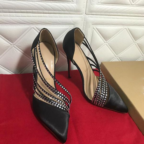wholesale of new red soles women's fashion heels, vamp rhinestone shallow mouth women's satin party and wedding sandals, Black
wholesale of new red soles women's fashion heels, vamp rhinestone shallow mouth women's satin party and wedding sandals, Black