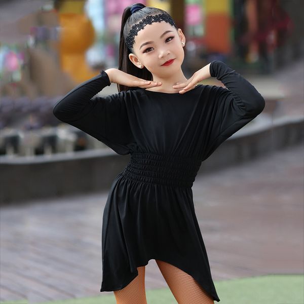 stage wear latin dance dress children rumba samba modern training clothes elastic waist girls costume black bat-sleeved, Black;red
stage wear latin dance dress children rumba samba modern training clothes elastic waist girls costume black bat-sleeved, Black;red