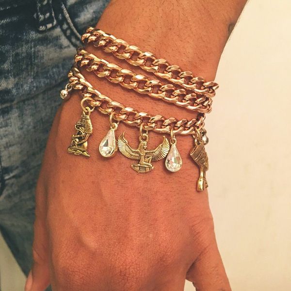 link, chain 3pcs women bracelets set vintage egyptian pharaoh drop crystal pendant gold bracelet bohemian birthday party jewelry, Black
link, chain 3pcs women bracelets set vintage egyptian pharaoh drop crystal pendant gold bracelet bohemian birthday party jewelry, Black