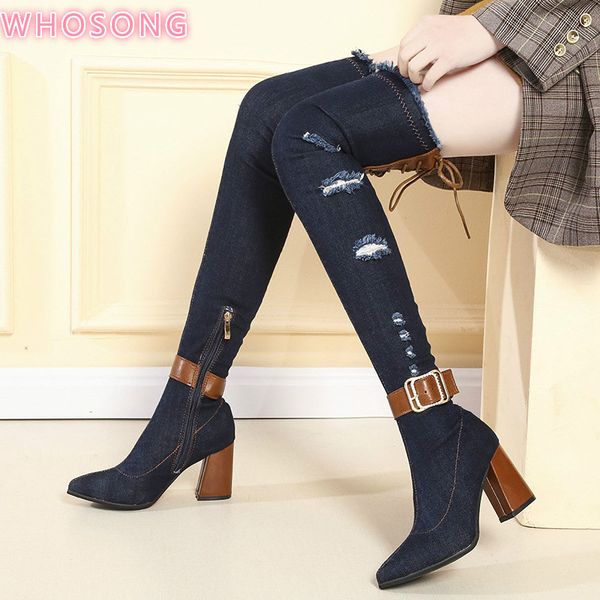 rimocy women slim thigh high denim boots spring 2020 chunky high heels shoes woman casula cowboy over the knee botas mujer, Black
rimocy women slim thigh high denim boots spring 2020 chunky high heels shoes woman casula cowboy over the knee botas mujer, Black