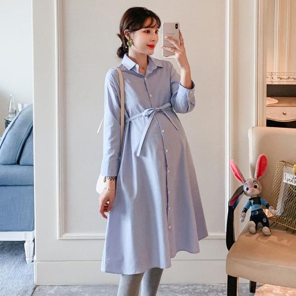 maternity autumn preppy style long sleeve loose cotton dress turn-down collar drawstring high waist pregnant women formal dress, White
maternity autumn preppy style long sleeve loose cotton dress turn-down collar drawstring high waist pregnant women formal dress, White