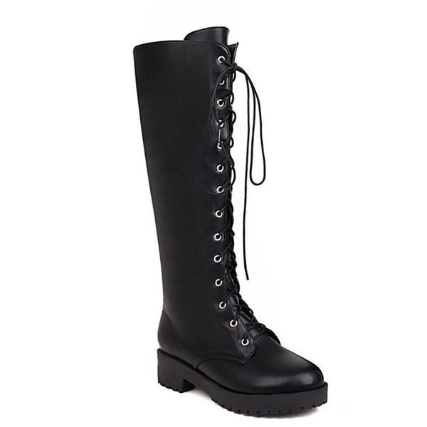 cross-lace side zipper low-heel knee-length boots thick plush boots inside pu 2020 new leather, Black
cross-lace side zipper low-heel knee-length boots thick plush boots inside pu 2020 new leather, Black