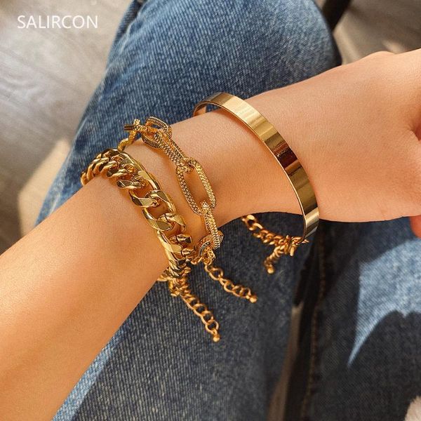 salircon 3pc women bracelet set punk miami curb cuban chain boho thick gold color charm bracelet bangle fashion jewelry 2020, Black
salircon 3pc women bracelet set punk miami curb cuban chain boho thick gold color charm bracelet bangle fashion jewelry 2020, Black