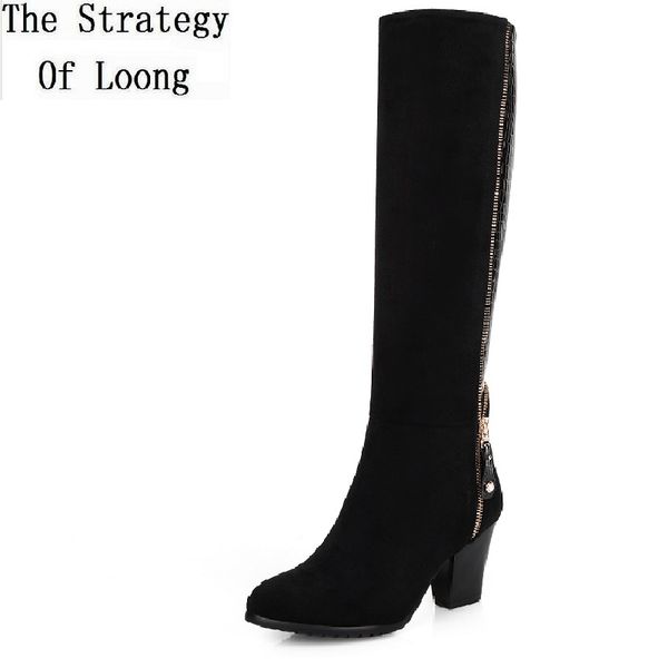 women spring autumn winter sheepskin leather thick high heel round toe side zipper knee high boots plus size 34-45 sxq1007, Black
women spring autumn winter sheepskin leather thick high heel round toe side zipper knee high boots plus size 34-45 sxq1007, Black