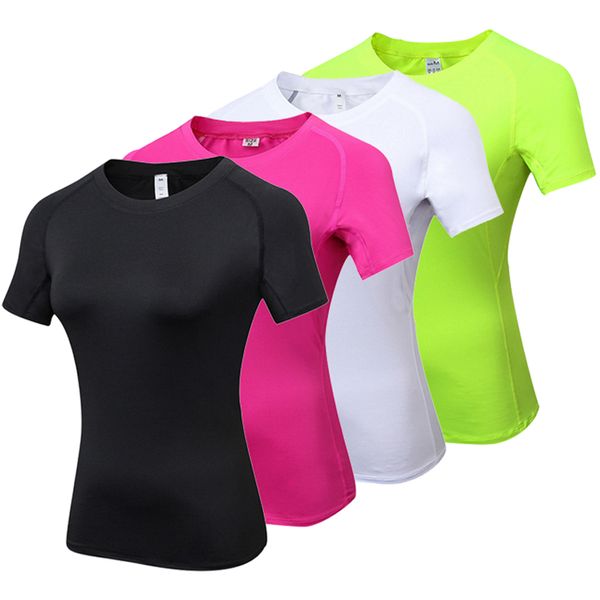 new quick dry compression tights t-shirt women fitness training sports jersey running clothing yoga short sleeve t shirts, White;red