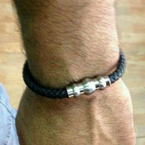 fashion brand titanium steel bangles genuine leather braided men strand bracelets, Black
fashion brand titanium steel bangles genuine leather braided men strand bracelets, Black