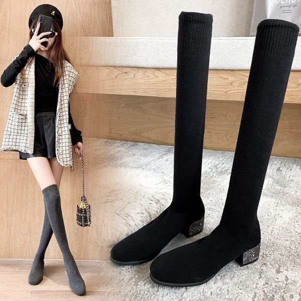 long tube over the knee elastic boots women autumn stovepipe boots square heel high heel temperament women single, Black
long tube over the knee elastic boots women autumn stovepipe boots square heel high heel temperament women single, Black