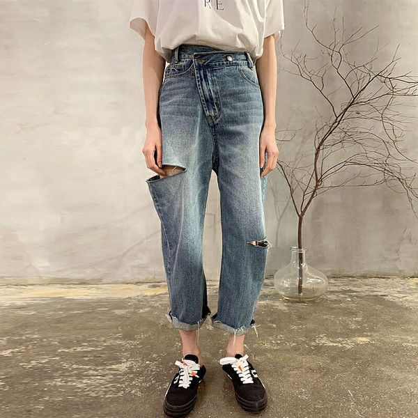 women's jeans plus size bice loose bilateral ripped straight harem for women, Blue
women's jeans plus size bice loose bilateral ripped straight harem for women, Blue