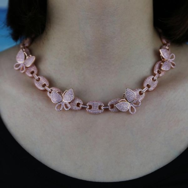 15" 16" iced out pink cz butterfly choker necklace for hip hop fashion punk women coffee bean link chain party jewelry wholesale, Silver
15" 16" iced out pink cz butterfly choker necklace for hip hop fashion punk women coffee bean link chain party jewelry wholesale, Silver
