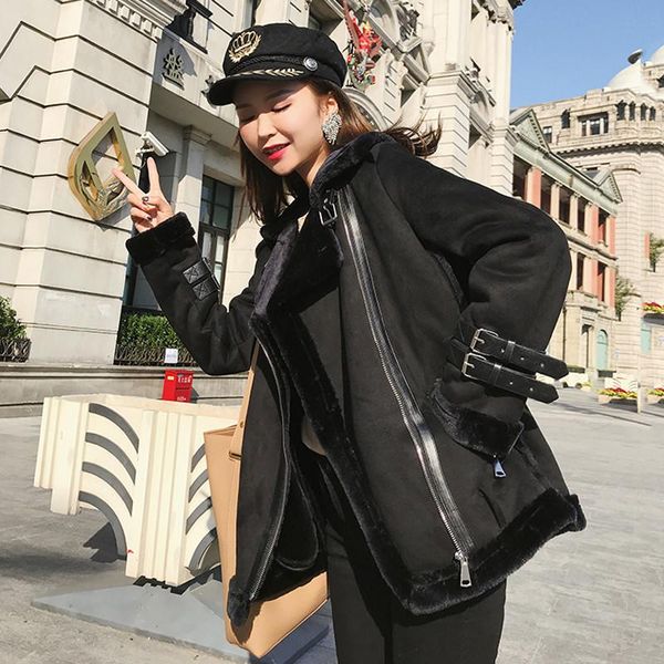 women's leather & faux luck a women 2021 autumn winter suede jackets short lamb wool motorcycle thick lambswool warm overcoats, Black
women's leather & faux luck a women 2021 autumn winter suede jackets short lamb wool motorcycle thick lambswool warm overcoats, Black
