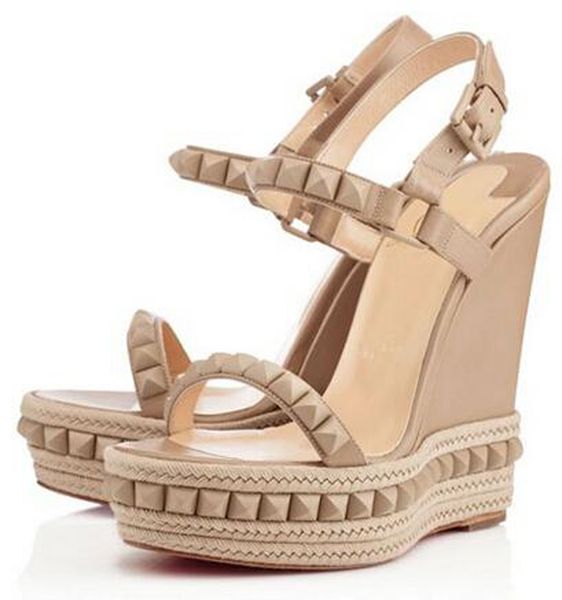 women high heels red bottom cataclou studs wedge sandals brown platform sandals fashion ladies wedge spikes rivets studded shoes, Black
women high heels red bottom cataclou studs wedge sandals brown platform sandals fashion ladies wedge spikes rivets studded shoes, Black