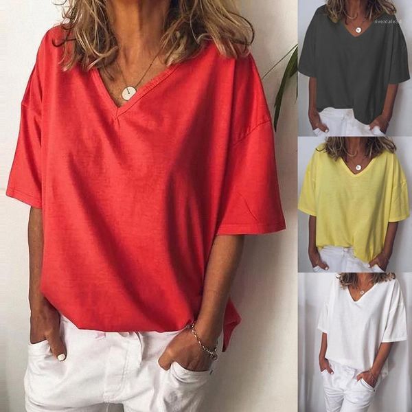 color loose simple comfortable short sleeved pullover tshirts casual fashion women tees v neck designer tshirts women solid, White
color loose simple comfortable short sleeved pullover tshirts casual fashion women tees v neck designer tshirts women solid, White