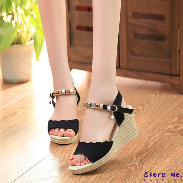 wedges shoes for women high heel sandals summer female shoes open peep toe comfort chaussures femme platform sandals size 35-40, Black
wedges shoes for women high heel sandals summer female shoes open peep toe comfort chaussures femme platform sandals size 35-40, Black