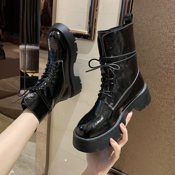 silver patent leather lace up ankle boots for women autumn 2020 fashion chunky heel platform boots woman waterproof shoes, Black
silver patent leather lace up ankle boots for women autumn 2020 fashion chunky heel platform boots woman waterproof shoes, Black