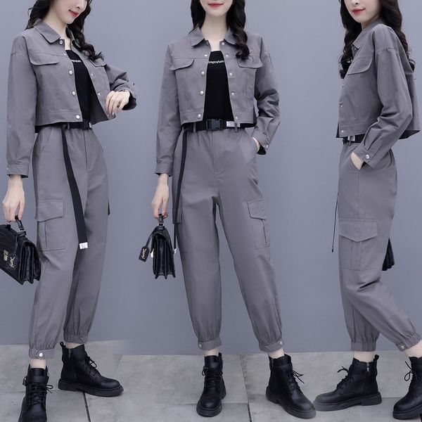 2020 autumn new fashion casual overalls suit women's trendy long-sleeved short coat internet celebrity short coat pants set overalls an, Gray
2020 autumn new fashion casual overalls suit women's trendy long-sleeved short coat internet celebrity short coat pants set overalls an, Gray