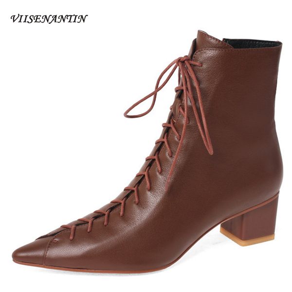 french retro lace-up pointed toe thick heel short boots korean style temperament white spring and autumn female mid-heel shoes, Black
french retro lace-up pointed toe thick heel short boots korean style temperament white spring and autumn female mid-heel shoes, Black
