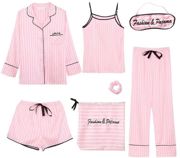 7pc pajamas set lingerie women silk satin camisole stripe shorts pant pajama blindfold pijama mujer sleepwear summer99, Black;red
7pc pajamas set lingerie women silk satin camisole stripe shorts pant pajama blindfold pijama mujer sleepwear summer99, Black;red