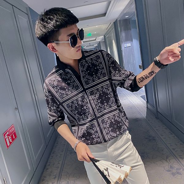 men's shirts 2020 summer new fashion loose printed five-point sleeve shirt casual thin camisas para hombre men's clothing, White;black
men's shirts 2020 summer new fashion loose printed five-point sleeve shirt casual thin camisas para hombre men's clothing, White;black