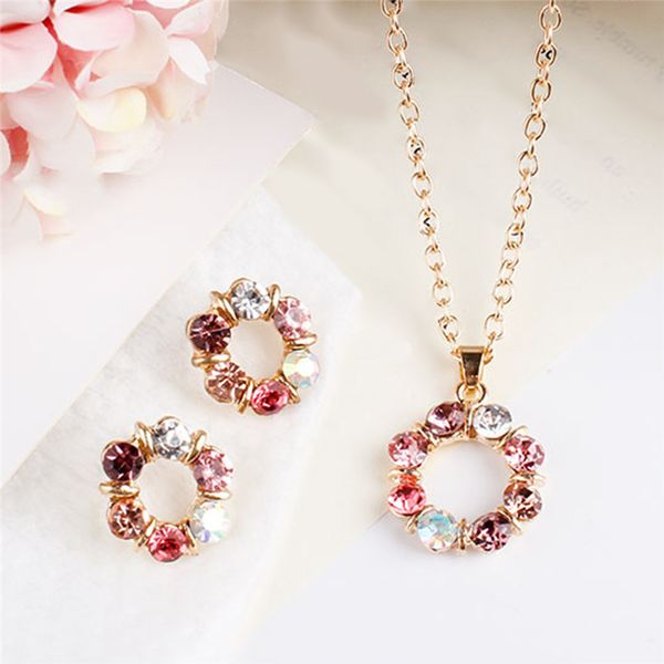 2 pcs/set gold color sweet pink round circle shape pink color austrian crystal necklace earring jewelry sets for women, Silver
2 pcs/set gold color sweet pink round circle shape pink color austrian crystal necklace earring jewelry sets for women, Silver