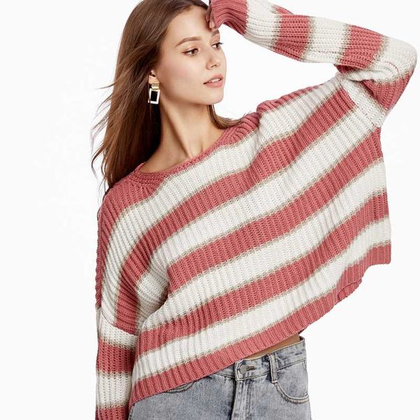 women's sweaters women casual striped loose knitted sweater o-neck long sleeve pullovers 2021 autumn winter girls, White;black
women's sweaters women casual striped loose knitted sweater o-neck long sleeve pullovers 2021 autumn winter girls, White;black
