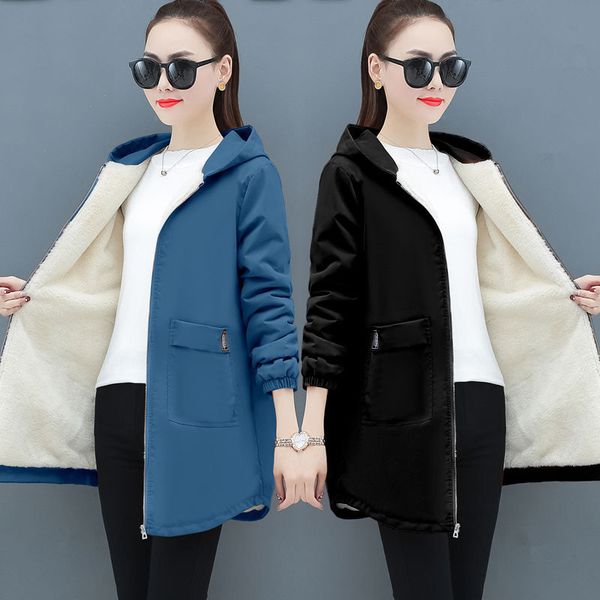 winter women hooded trench coats casual long sleeve zipper fleece thicken windbreaker large size loose parka outwear female 201028, Tan;black
winter women hooded trench coats casual long sleeve zipper fleece thicken windbreaker large size loose parka outwear female 201028, Tan;black
