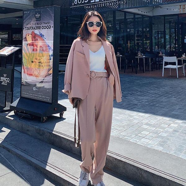 women's suit 2019 autumn and winter new casual fashion temperament loose wild color single buckle two women's sets1, White;black
women's suit 2019 autumn and winter new casual fashion temperament loose wild color single buckle two women's sets1, White;black