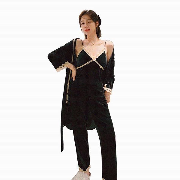golden velvet pajamas women's fall winter 2020 new suspender nightgown three piece set large cross border home wear, Black;red
golden velvet pajamas women's fall winter 2020 new suspender nightgown three piece set large cross border home wear, Black;red