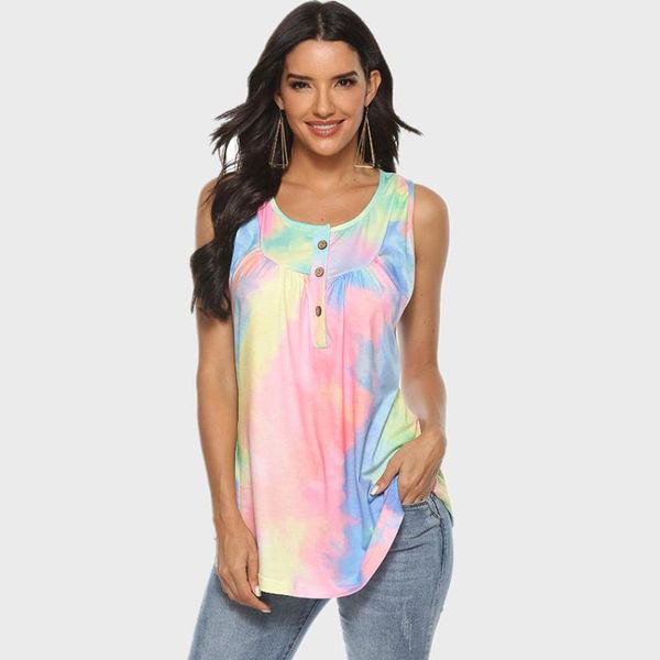 tie dye 2020 women t shirt sleeveless button long length clothes women o-neck casual tee loose plus size tees female, White
tie dye 2020 women t shirt sleeveless button long length clothes women o-neck casual tee loose plus size tees female, White
