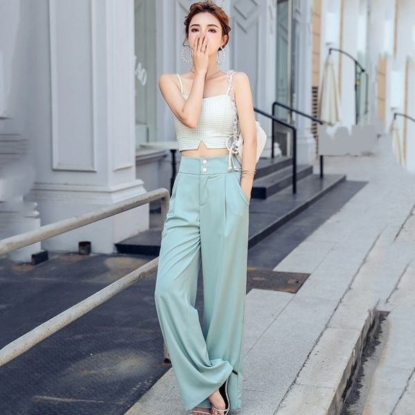 suit women 2020 summer pants pantssuspender wide leg pantsnew korean plaid halter high waist wide leg pants fashionable two piece s, Gray
suit women 2020 summer pants pantssuspender wide leg pantsnew korean plaid halter high waist wide leg pants fashionable two piece s, Gray