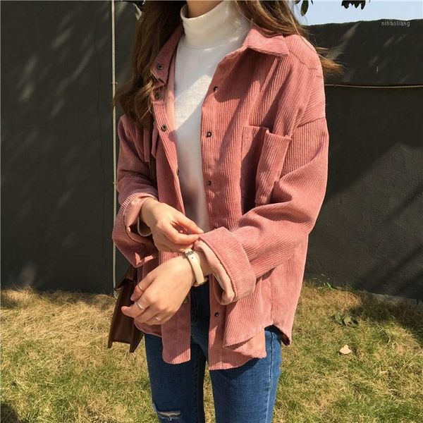 women's jackets 2021 autumn women corduroy casual korean long sleeves solid boy friend oversized pocket loose outwear1, Black;brown
women's jackets 2021 autumn women corduroy casual korean long sleeves solid boy friend oversized pocket loose outwear1, Black;brown