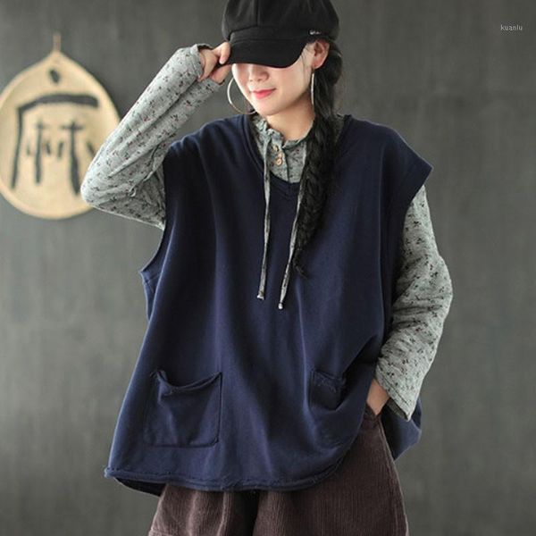 johnature autumn 2020 new retro style all-match v-neck pocket sleeveless pullover vest loose leisure solid color women vest1, Black;white
johnature autumn 2020 new retro style all-match v-neck pocket sleeveless pullover vest loose leisure solid color women vest1, Black;white