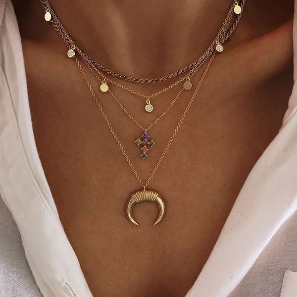 s1866 bohemina fashion jewelry multi layer necklace moon horn disc pendant necklace, Silver
s1866 bohemina fashion jewelry multi layer necklace moon horn disc pendant necklace, Silver