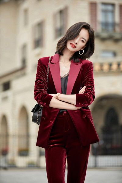 women's two piece pants velvet formal uniform designs pantsuits elegant wine for women business work wear long sleeve autumn wi, White
women's two piece pants velvet formal uniform designs pantsuits elegant wine for women business work wear long sleeve autumn wi, White