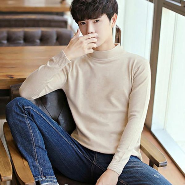 men's sweaters autumn stand collar long sleeve solid turtleneck boys beige slim brown warm sweater male knitwear knitted pullover, White;black
men's sweaters autumn stand collar long sleeve solid turtleneck boys beige slim brown warm sweater male knitwear knitted pullover, White;black