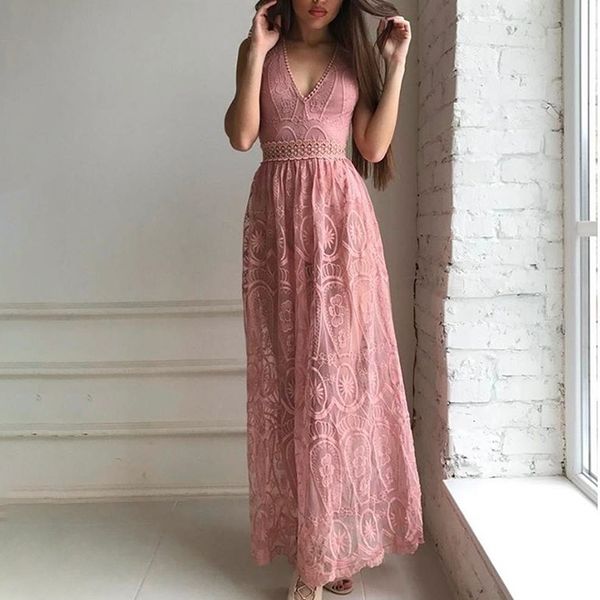 v neck lace white elegant maxi long dress spring summer hollow out backless vestidos high waisted women chic dresses t200319, White;black
v neck lace white elegant maxi long dress spring summer hollow out backless vestidos high waisted women chic dresses t200319, White;black