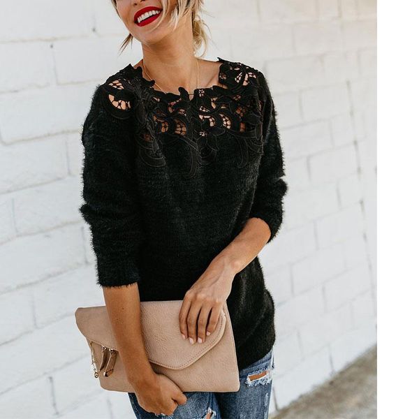 women's loose knitted pullover jumper sweater o neck long sleeve knitwear lace floral collar winter streetwear, White;black
women's loose knitted pullover jumper sweater o neck long sleeve knitwear lace floral collar winter streetwear, White;black